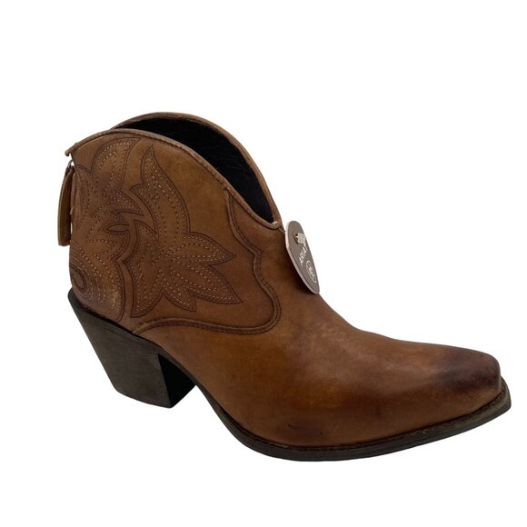Ariat Layla Western Ankle Boots Naturally Distressed Tan 7B Medium Leather NIB - Picture 2 of 15